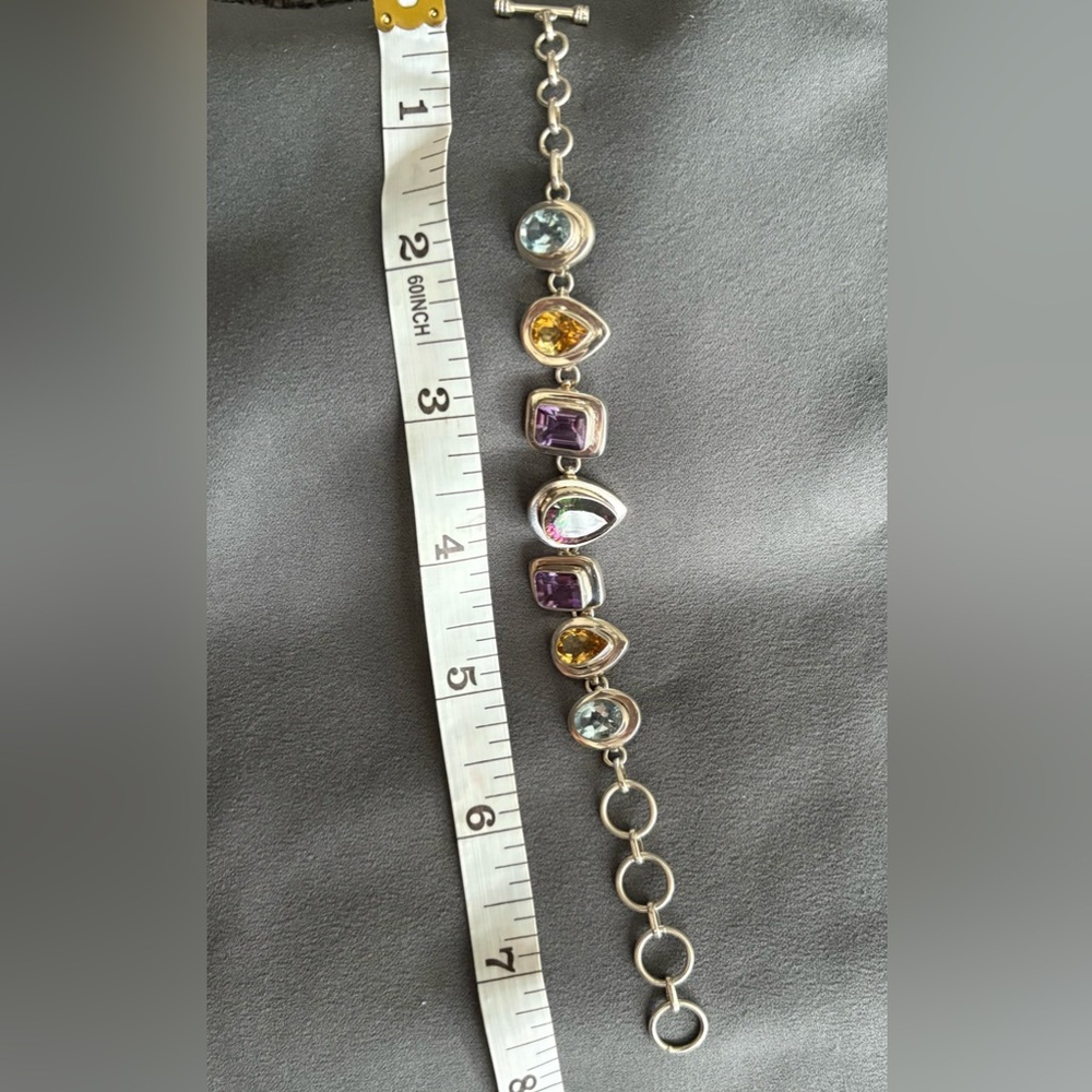 Elegant Silver Bracelet mystic topaz, amethyst, blue and yellow topaz